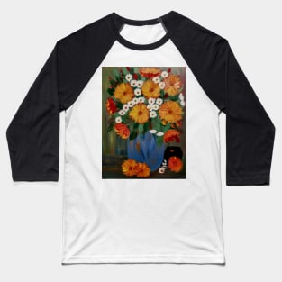 orange flowers and daisy's in a blue and gold vase Baseball T-Shirt